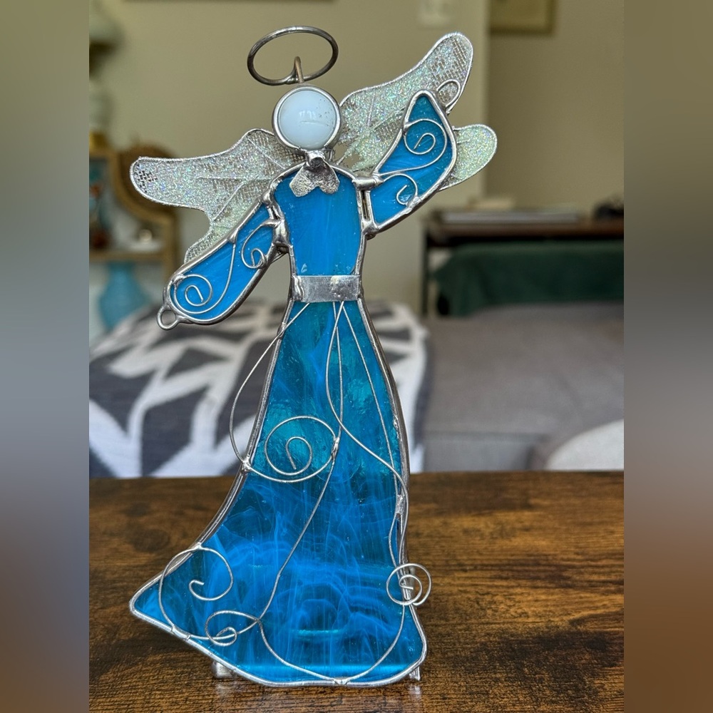 Vintage Blue and Silver Glass Angel Art